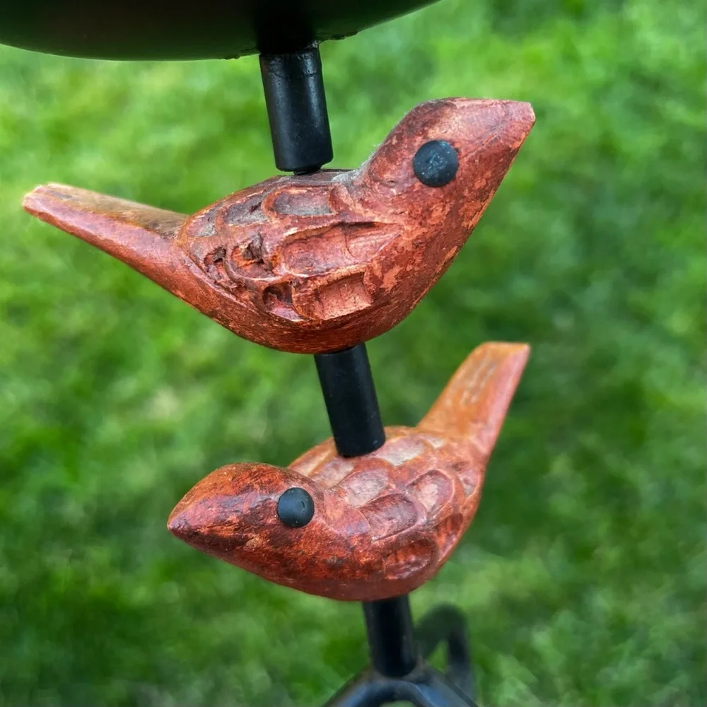 Wrought Iron Pillar Candle Holder with Wood Carved Birds 9